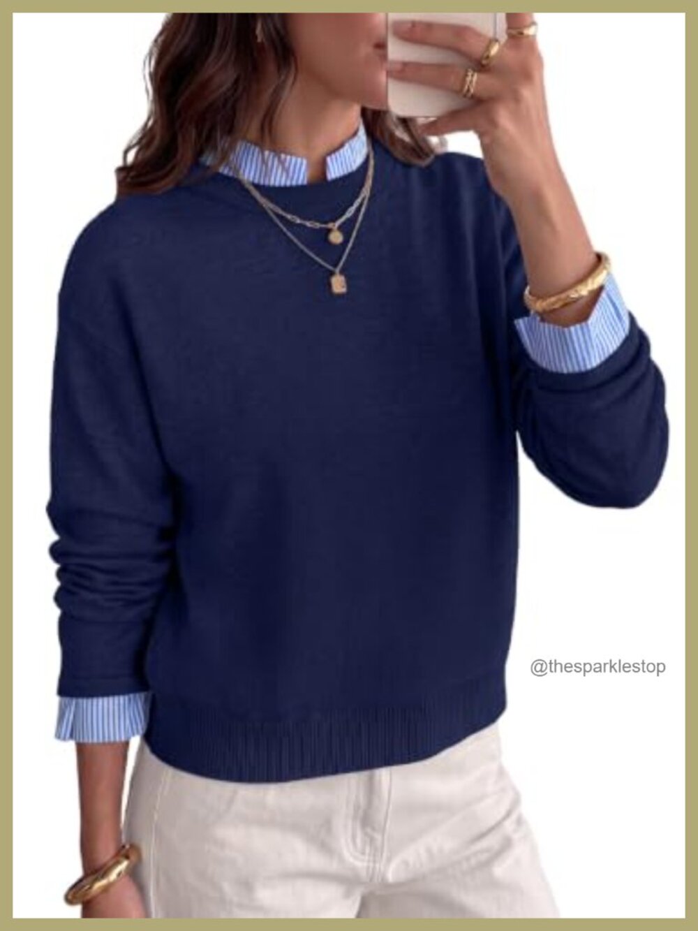 Women's Long Sleeve Mock Neck 2-in-1 Pullover Sweater Loose Cropped Knit